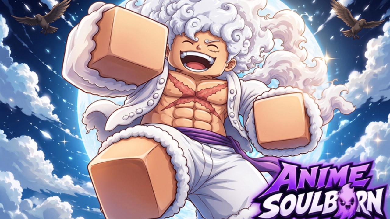 Official Anime Soulborn art of a white-haired anime fighter leaping under a full moon